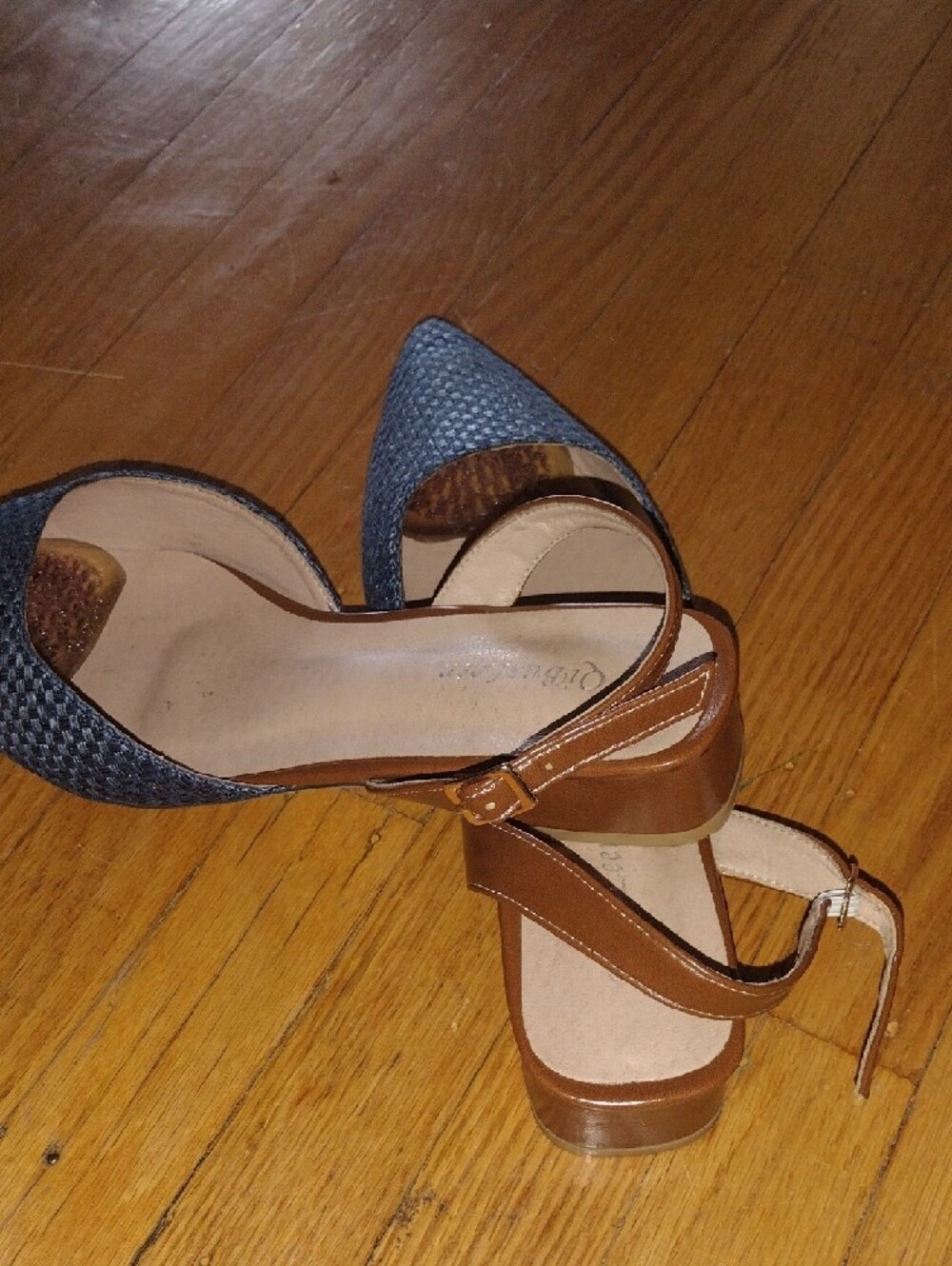 Pointed Toe Slingback Flats in Navy and Brown - Picture 2 of 5